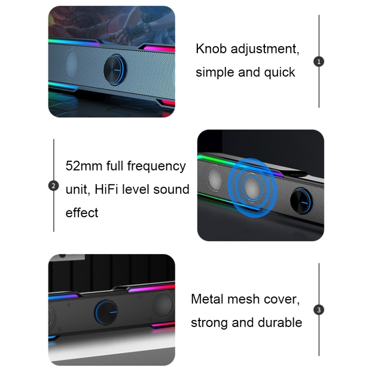 Versión con cable + Bluetooth DHE6002S Luces RGB HiFi Efecto de sonido Computadora Audio Escritorio Altavoces de tira larga - B6