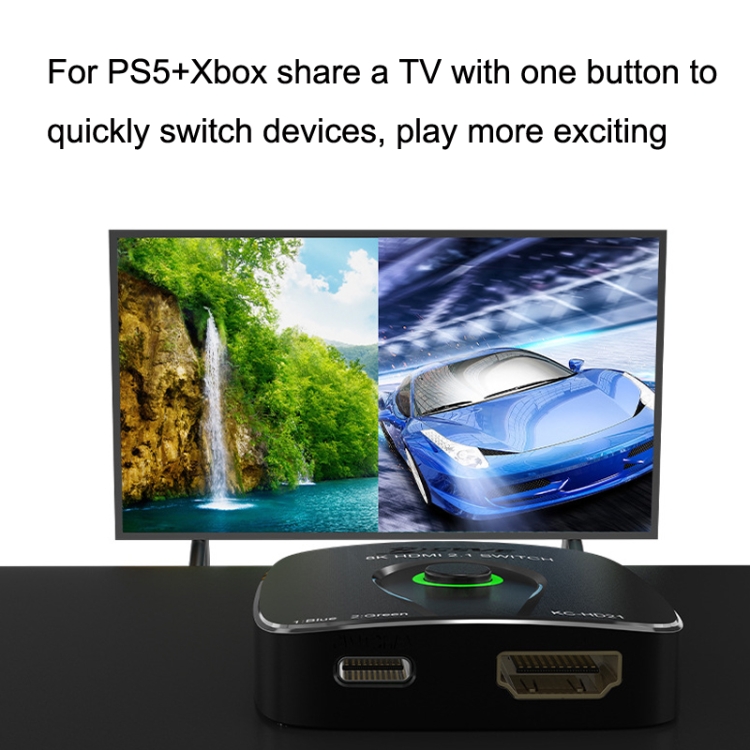 Conmutador HDMI2.1 2 en 1 Salida 8K 60Hz Conversión HD para Xbox HDMI Transmisión unidireccional (Negro) - B8