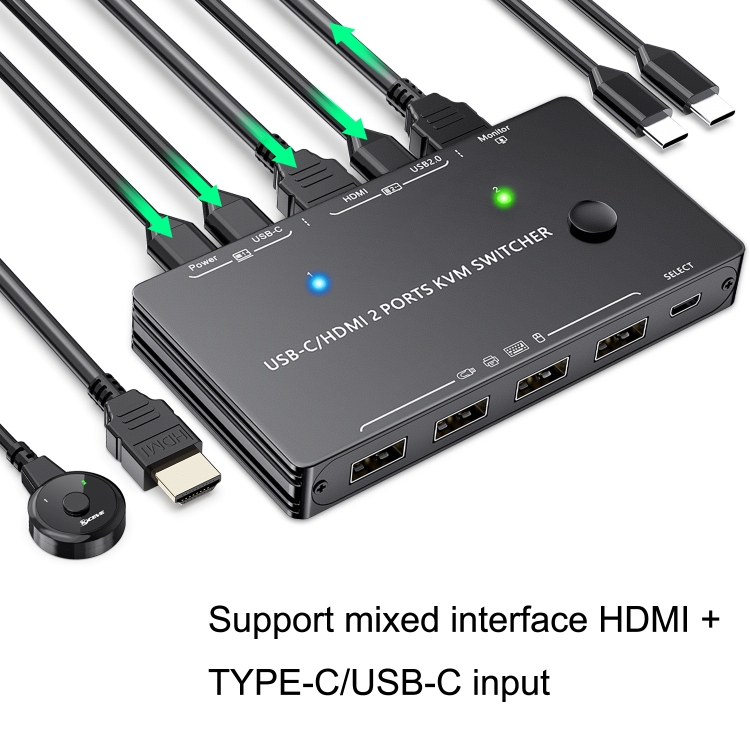 KVM201TCC 2 X Type-C/USB-C Input 2 In 1 Out 4K 60HZ KVM HD Switcher (Negro) - B1
