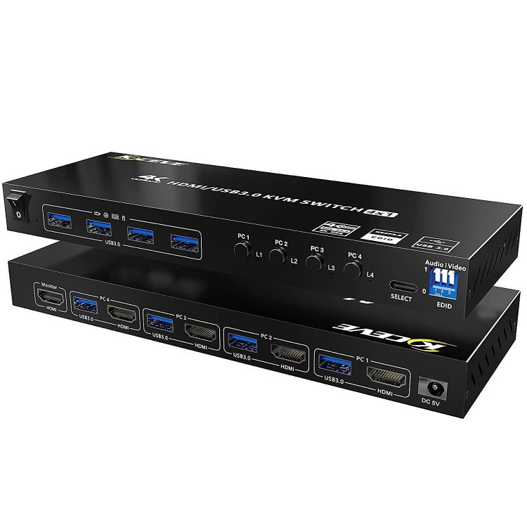 KVM401A 4 puertos USB 3.0 Dispositivo compartido HDMI KVM Switch HUB Convertidor compartido (Negro) - B1