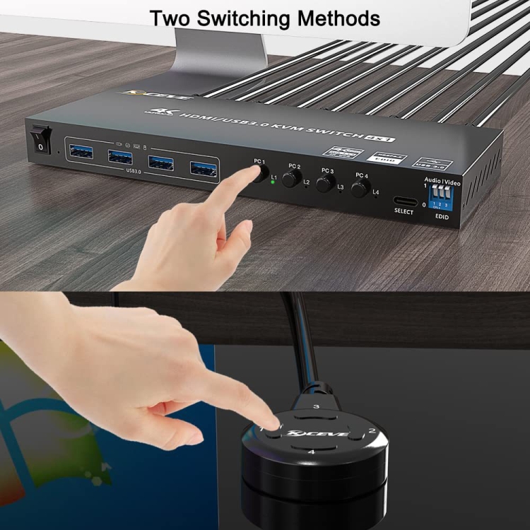 KVM401A 4 puertos USB 3.0 Dispositivo compartido HDMI KVM Switch HUB Convertidor compartido (Negro) - B2