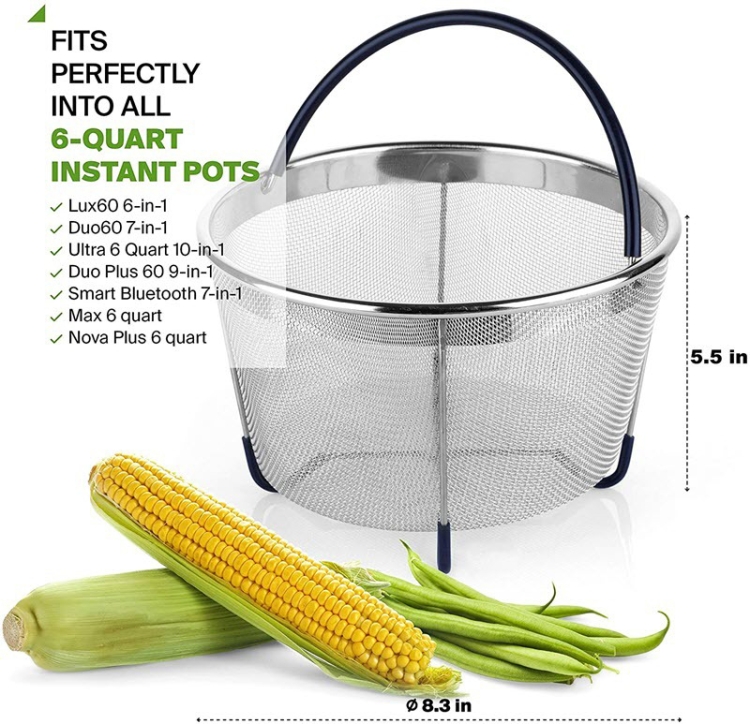 Stainless Steel Steamer Basket for Instant Pot 5/6 QT Silicone Wrapped  Handle