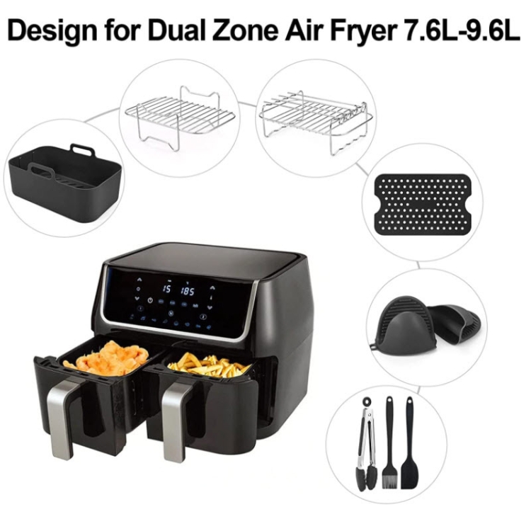 Dual Air Fryer Accessories Set of 6 for Ninja Foodi AF300UK, AF400UK,  Instant Vortex, Tower T17088, Salter Dual Zone Deep Air Fryers 7.6L-9.6L