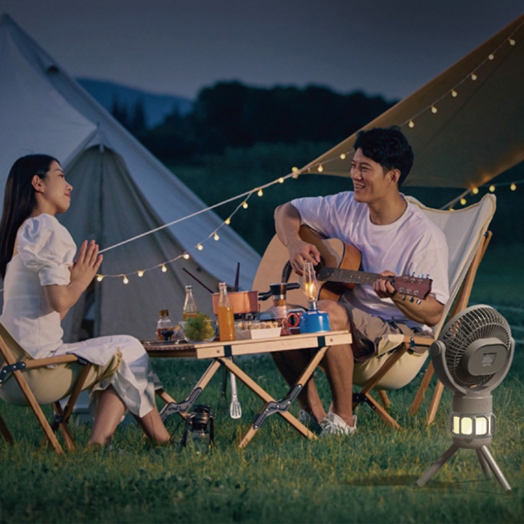 QW-F33 Stativ Outdoor Camping Licht Ventilator Zelt USB-Aufladung  Abnehmbarer Schüttelkopf Deckenventilator (Grün)