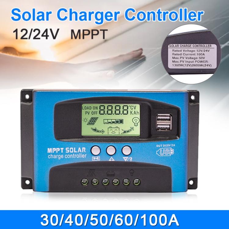 Contrôleur De Charge Solaire PWM 60A 12V/24V Avec écran LCD Et Ports USB, Pour Camping-car Ou Installation Solaire