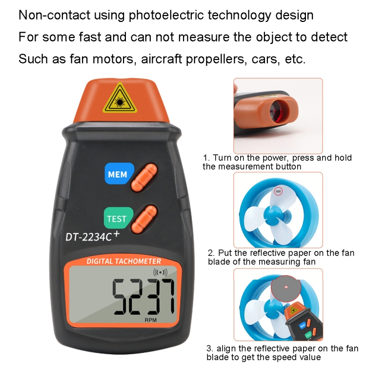 DT2234C+ Handheld Portable Motor Gear Tachometer Laser Tachometer