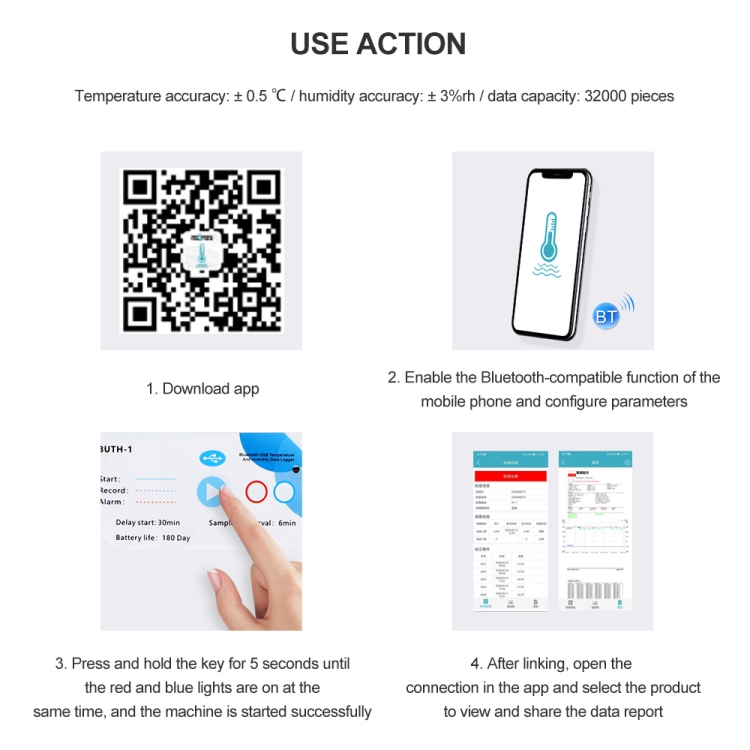 Temperature Humidity Bluetooth APP Connect Medical Warehouse Cold Chain ...