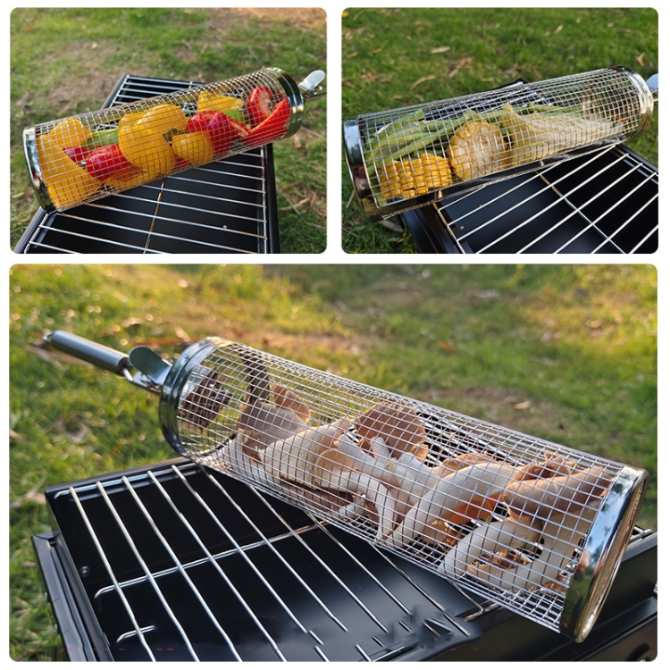 1pc, Stainless Steel Grill Basket, Smoker Cage, Barbecue Cooking Grill  Grate, Portable Barbecue Net, Rotating Drum Barbecue Cage, Barbecue Rack,  Grill