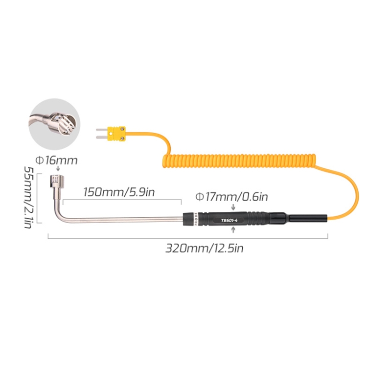 TASI TB601-4 Elbow Surface Thermocouple K-Type Probe Use With Thermometer