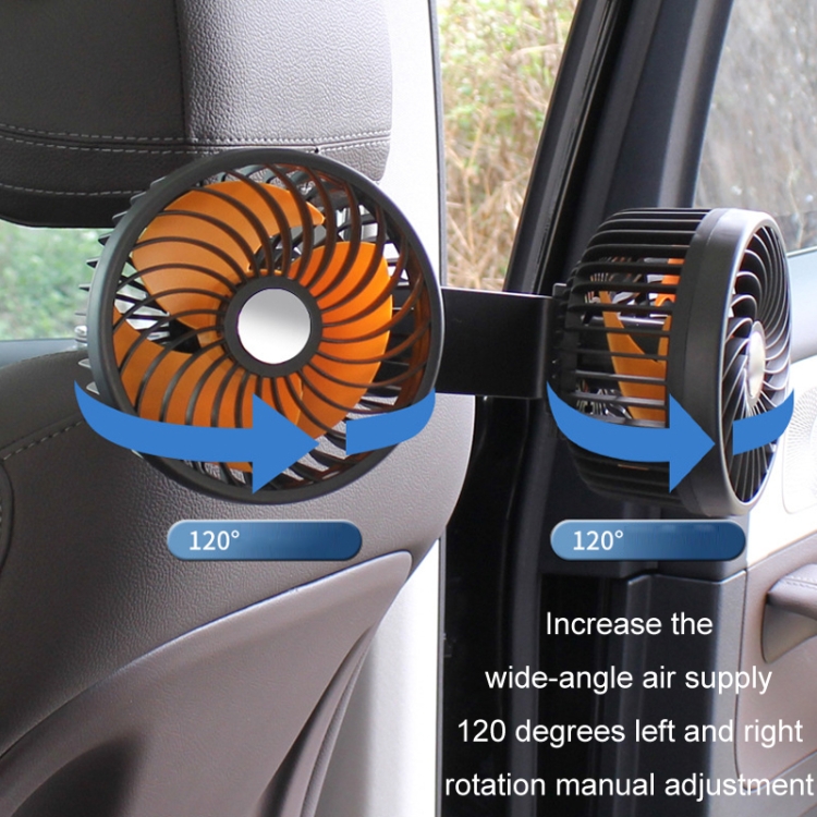 F622U Ventilateur de refroidissement électrique à double tête rotative et  pliable pour voiture avec double port de charge USB, style : allume-cigare