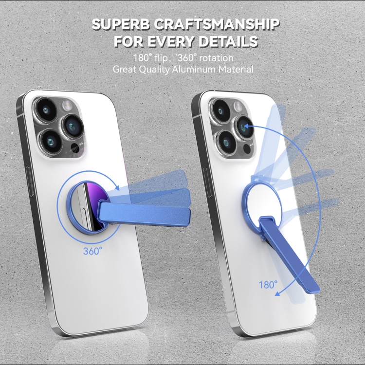 Aluminum Alloy Mobile Phone Bracket Ultra-thin Rotating Back Stick Lollipop Mirror Bracket(Blue) Aluminum Alloy Mobile Phone Bracket Ultra-thin Rotating Back Stick Lollipop Mirror Bracket(Blue)
