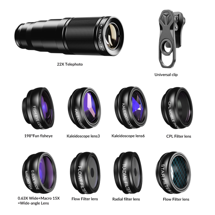 APEXEL APL-22XDG9 22X External Camera Adjustable Focus Mobile Phone Lens(10 in 1) APEXEL APL-22XDG9 22X External Camera Adjustable Focus Mobile Phone Lens(10 in 1)