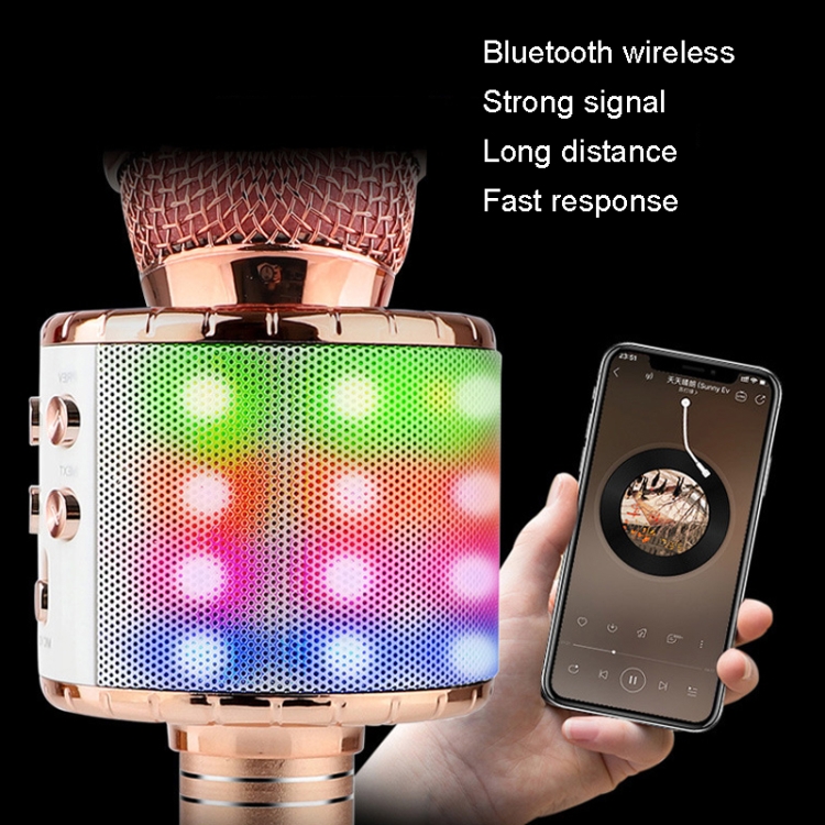 WS-858L Luz LED Intermitente Micrófono de capacitancia inalámbrico Viene con Audio Teléfono móvil Bluetoon Micrófono en vivo (Oro) - B9