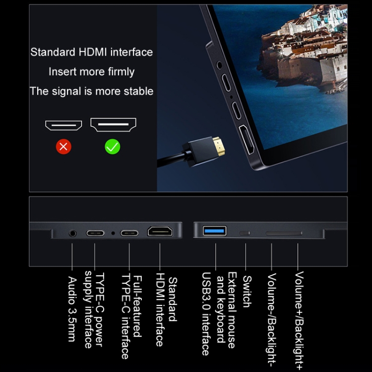 Pantalla extendida externa portátil 4K versión ordinaria de 13,3 pulgadas para Switch/PS5/teléfono móvil/ordenador (enchufe de EE. UU.) - B11