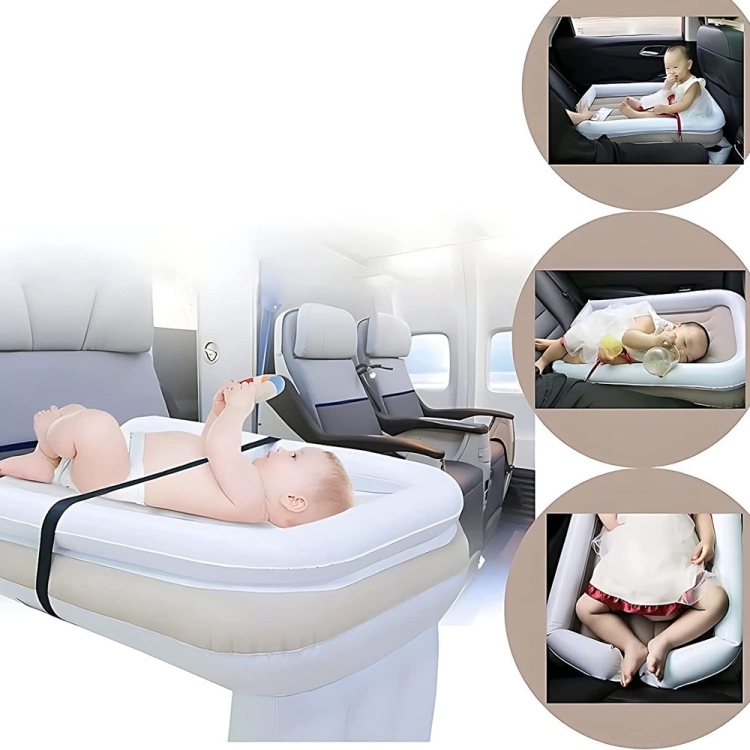 Materasso gonfiabile per aereo pieghevole per letto pieghevole posteriore  per auto per bambini da viaggio all'aperto, colore: grigio + gonfiatore