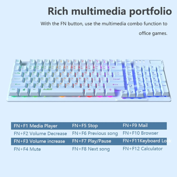 Ajazz AF981 96 Keys Office Gaming Illuminated Wired Keyboard, Cable