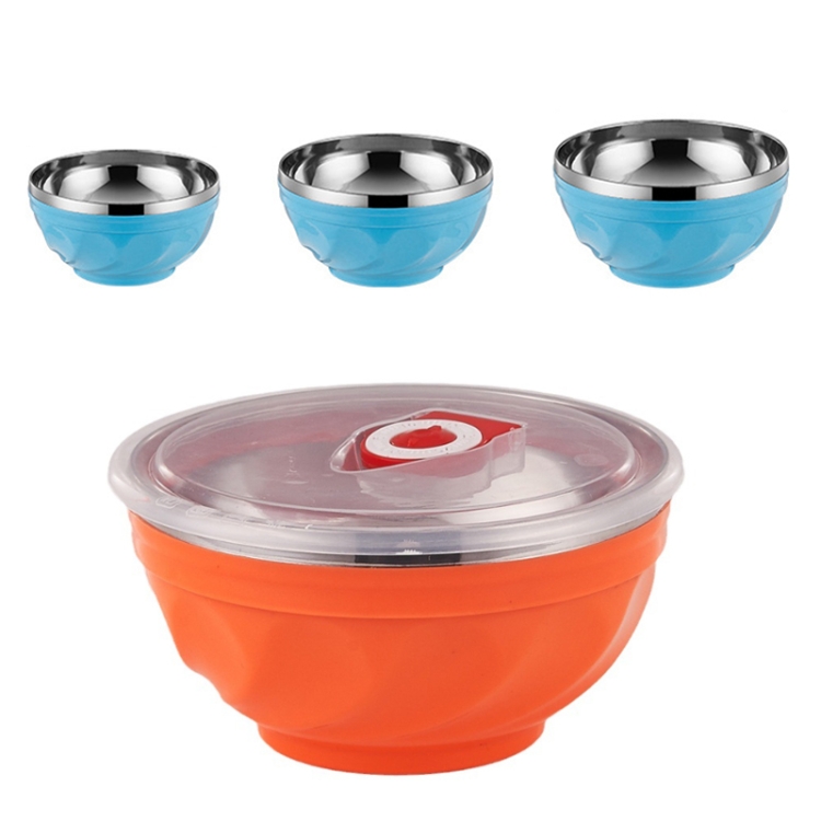 6sets 17cm Double-layer Stainless Steel Bowl With Lid Children Dinner Insulated Rice Bowl(6 Colors Matching) - B2