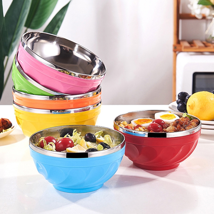 6sets 17cm Double-layer Stainless Steel Bowl With Lid Children Dinner Insulated Rice Bowl(6 Colors Matching) - B8