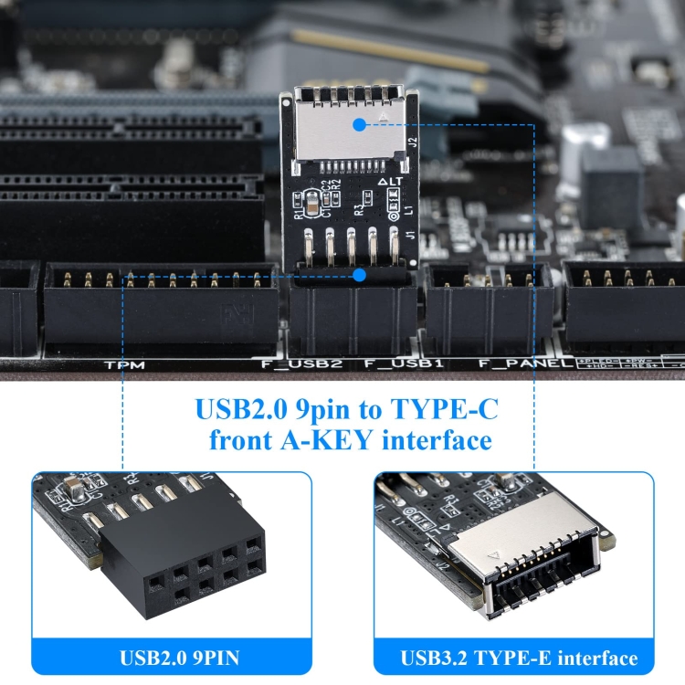 Cabecera del panel frontal USB 2.0 Adaptador interno USB de 9 pines a USB 2.0 tipo E - 5