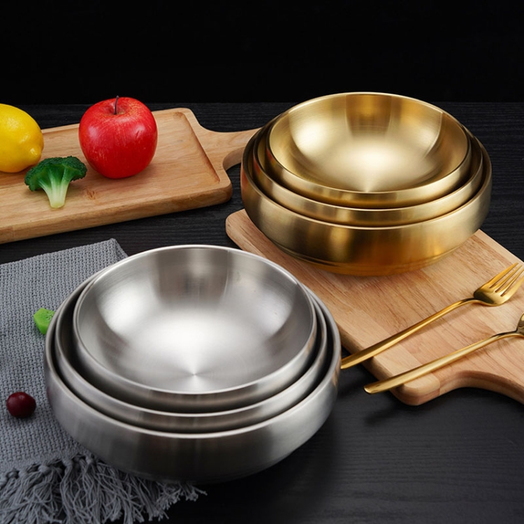 Stainless Steel Double Thickened Cold Noodle Bowl Rice Bowl 19cm (Silver)