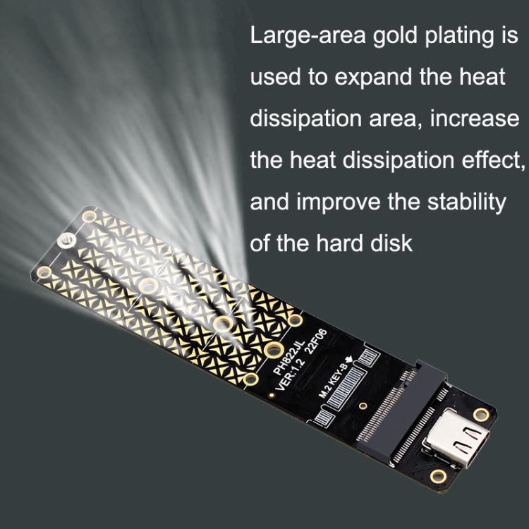 NGFF M.2 Bkey SATA Disco duro SSD a USB3.1 Tipo-C / Tarjeta de conversión de tarjeta de expansión USB-C (Negro) - B8