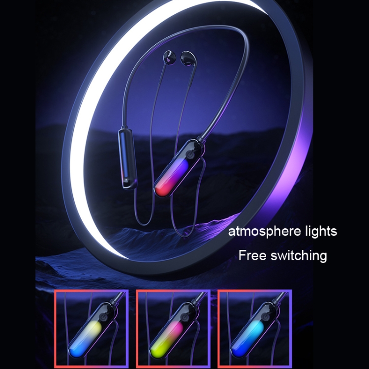With Atmosphere Lamp Hanging Neck Bluetooth Earphone, Style: Earphone With Atmosphere Lamp Hanging Neck Bluetooth Earphone, Style: Earphone