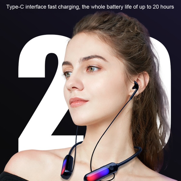 With Atmosphere Lamp Hanging Neck Bluetooth Earphone, Style: Earphone With Atmosphere Lamp Hanging Neck Bluetooth Earphone, Style: Earphone