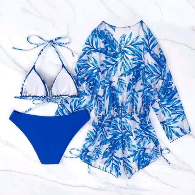 Beach split swimsuit thong lace-up bikini faded printed swimsuit
