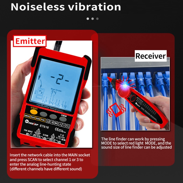 Netework Check Multimeter TOOLTOP 600m/1968ft Network Cable Length 2 in 1 Network Cable Finder ...