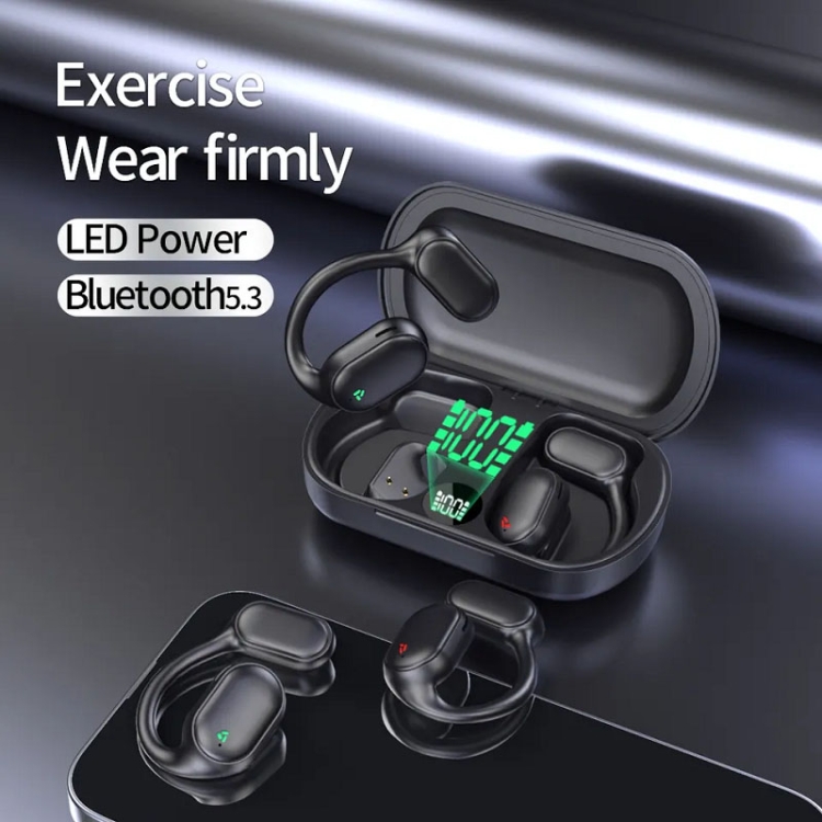 Air Conduction Ear-Hanging LED Digital Display Wireless ENC Noise Reduction Sports Bluetooth Earphones(Black) Air Conduction Ear-Hanging LED Digital Display Wireless ENC Noise Reduction Sports Bluetooth Earphones(Black)
