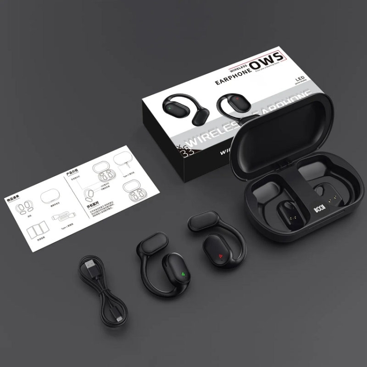 Air Conduction Ear-Hanging LED Digital Display Wireless ENC Noise Reduction Sports Bluetooth Earphones(Black) Air Conduction Ear-Hanging LED Digital Display Wireless ENC Noise Reduction Sports Bluetooth Earphones(Black)