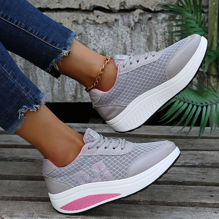Zapatillas de deporte para mujer Zapatos de plataforma de fondo grueso  Zapatos de balancín transpirables de malla, tamaño: 40 (gris)