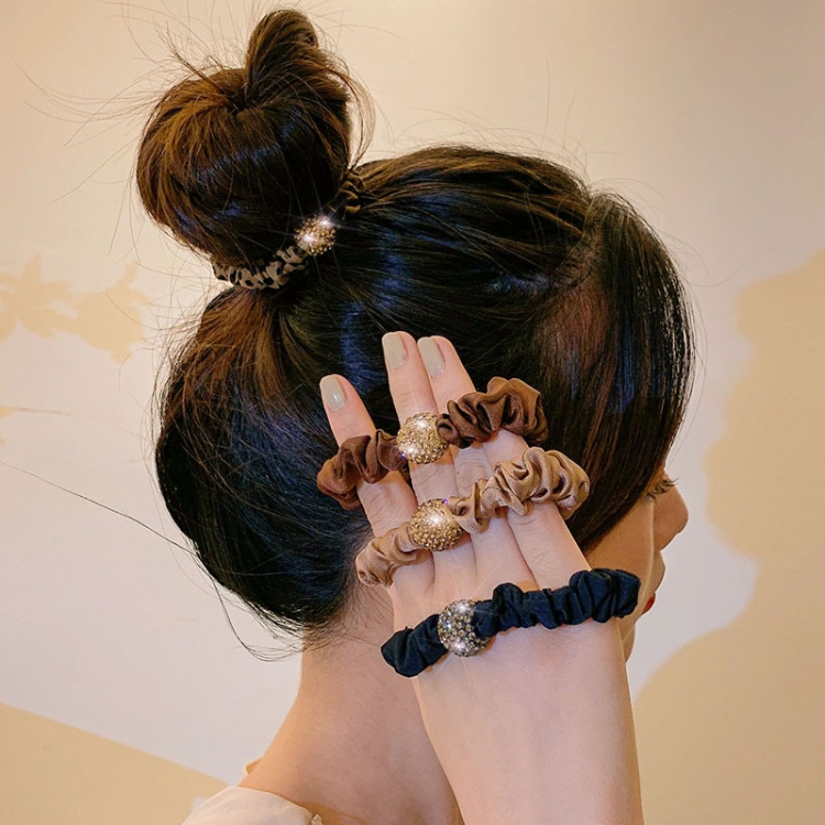3pcs Hair High Elastic Rubber Band Rhinestone Rope Hair Ring Hair  Accessories(Black)