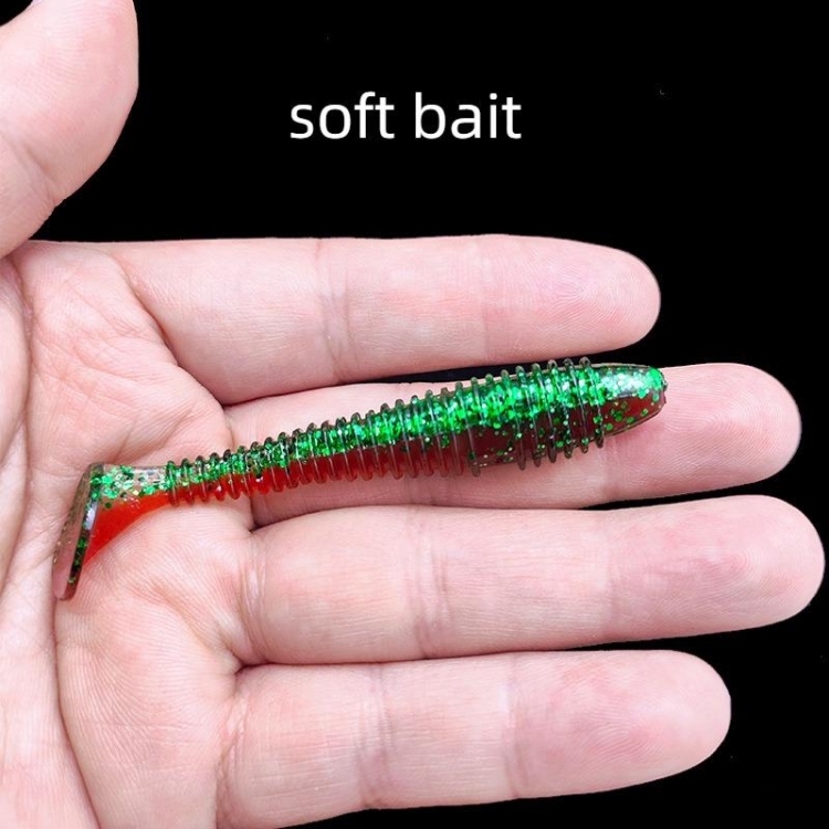50pcs Threaded T-Tail Two Color Soft Baits Lures, Size: 7.5cm(Lobster Color)