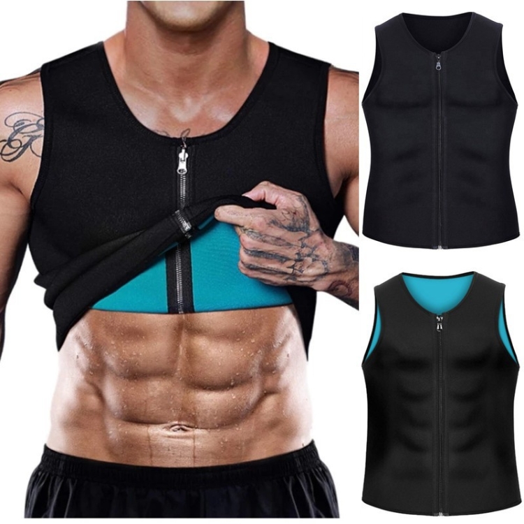 Men Fitness Corset Neoprene Sports Tummy Control Shapewear Zipper Tank Top  Workout Wear, Size: XL(Blue)