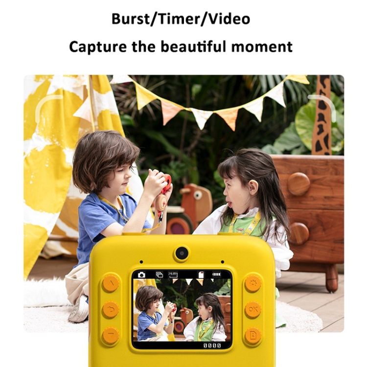 Cámara de impresión instantánea para niños 4800W Pixel Pantalla de 2 pulgadas Cámara de fotografía de doble lente (sin tarjeta de memoria amarilla) - B6
