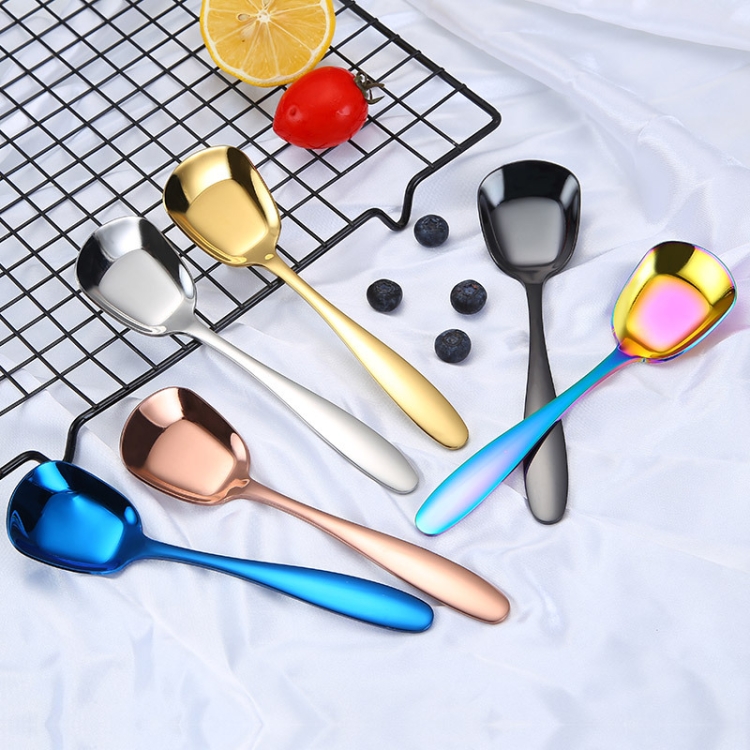 Medium 304 Stainless Steel Spoon Glossy Thickened Flat Head Flat Bottom Serving Spoon, Color: Stainless Steel Color