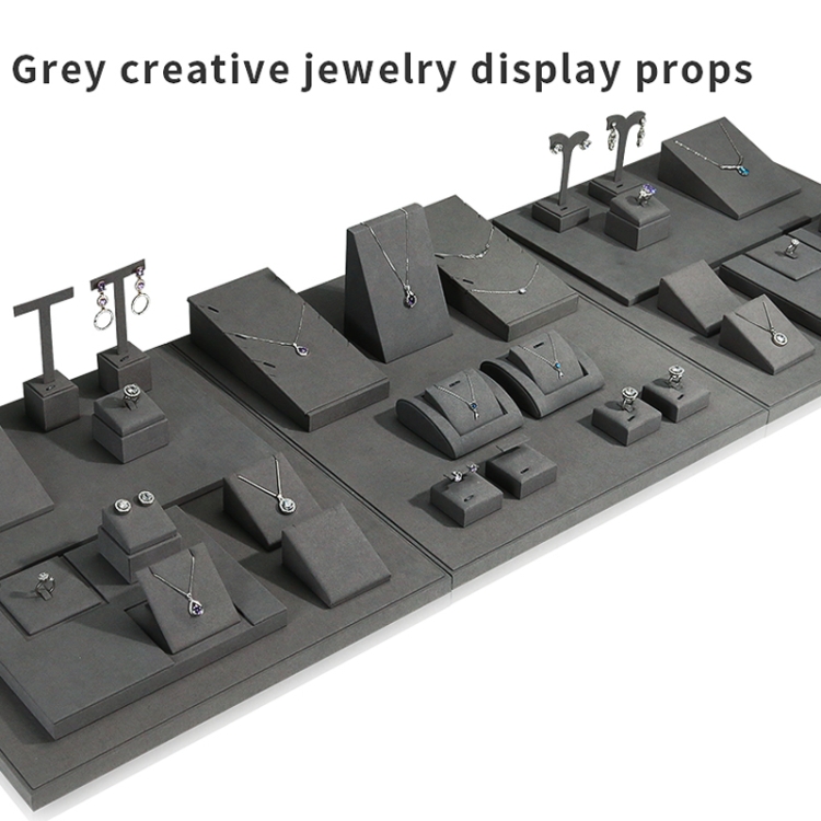 Set di espositori per gioielli in microfibra con display per gioielli grigi  5