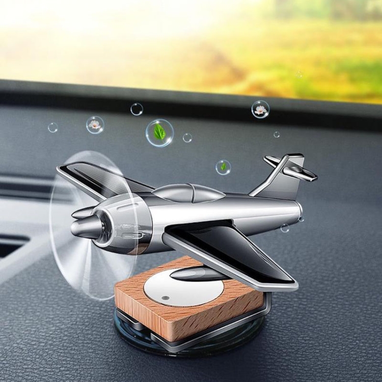 Adorno de avión para coche solar, difusor de aroma sólido, artículos de decoración giratorios para coche (plata) - B8