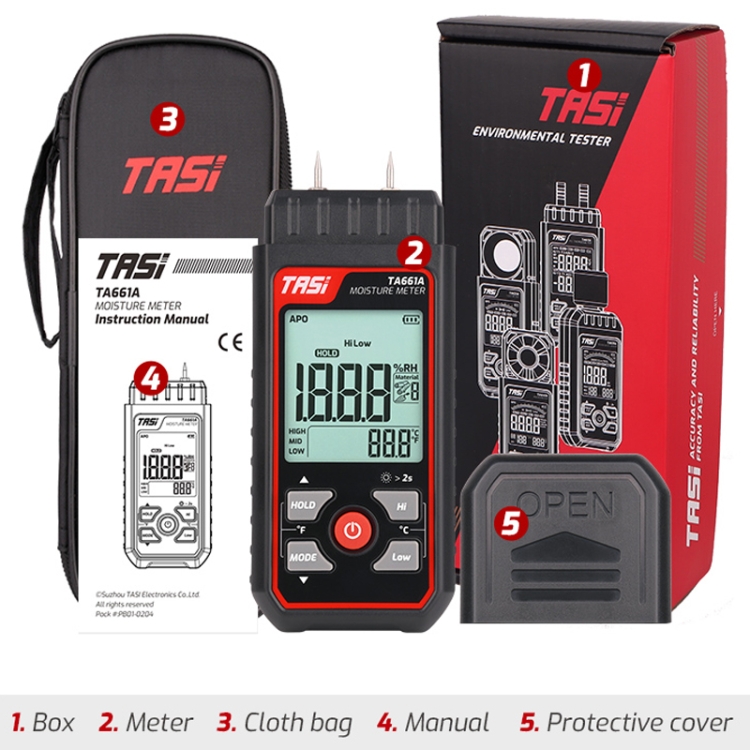 Misuratore di umidità del legno TASI TA661A Misura rapidamente il  rilevatore di umidità del tester del contenuto di umidità
