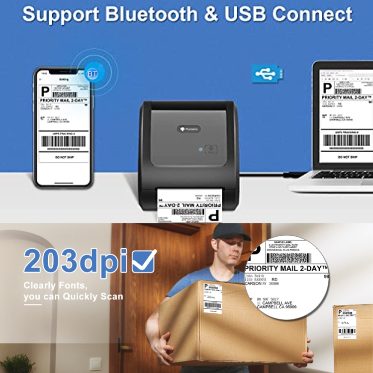 Phomemo D520-BT Bluetooth Impresora térmica de etiquetas de envío Impresora de escritorio inalámbrica para etiquetas de dirección de código de barras, tamaño: UE (rosa blanco) - B2
