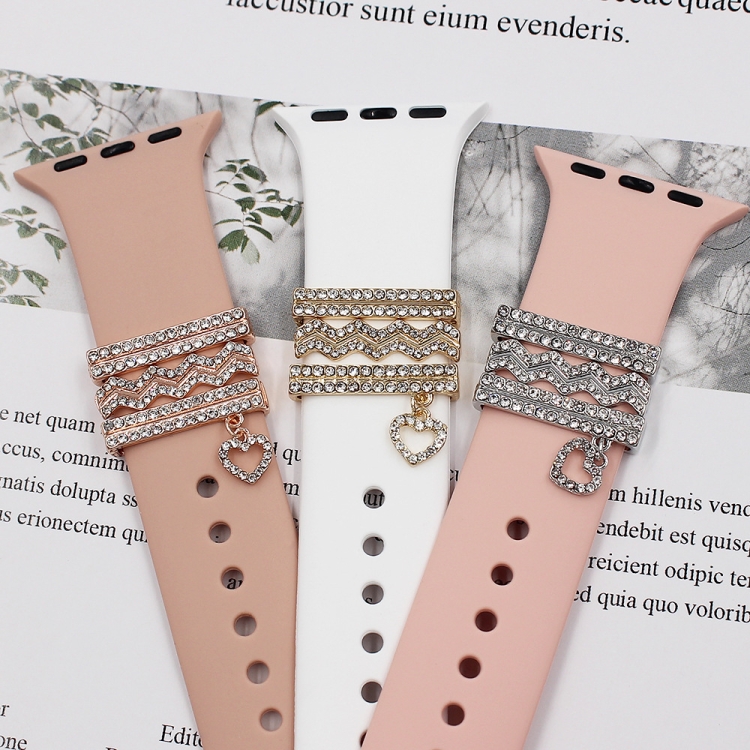 3pcs set Smart Watch Silicone Strap Buckle Decoration Ring Rose Gold