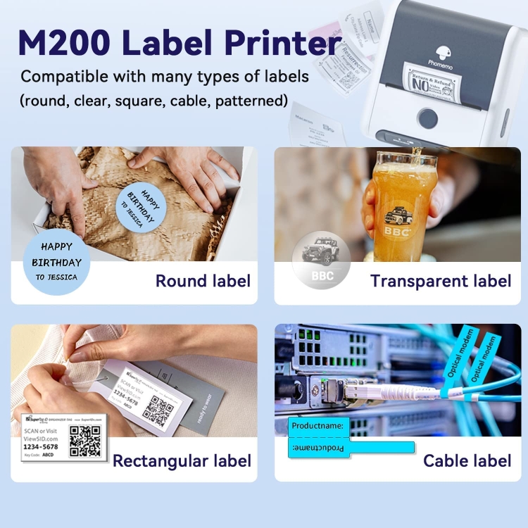 Phomemo M200 QR Code Tag Handheld Impresora de etiquetas térmicas Bluetooth portátil (Blanco) - B6