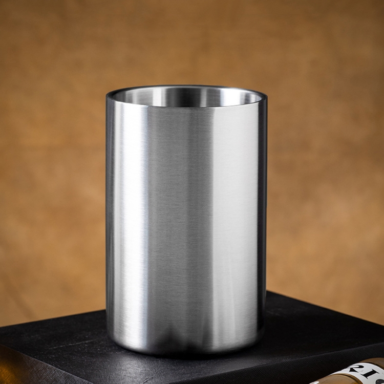 Large Capacity Thickened Stainless Steel Round Ice Bucket Bar Double-Layer  Champagne Beer Barrel(1.6L)