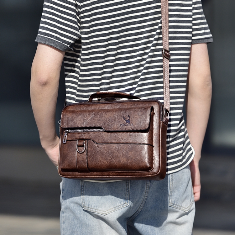 WEIXIER Men's Crossbody Bag Leather Small Business Shoulder Handbag for  IPad 9.7, Light Brown