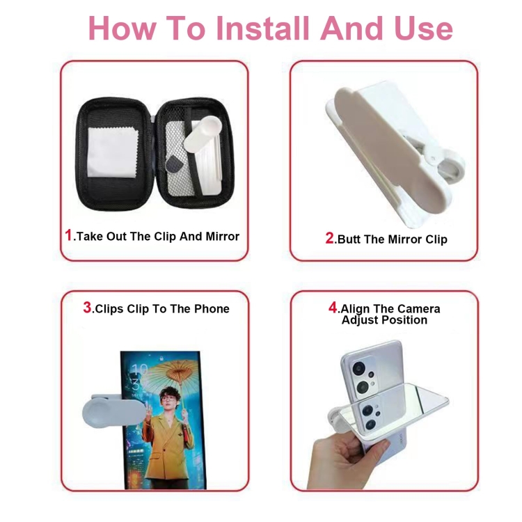 Smartphone Camera Mirror Reflection Clip Selfie Reflector Shooting Supplies, Spec: Black Kit Smartphone Camera Mirror Reflection Clip Selfie Reflector Shooting Supplies, Spec: Black Kit