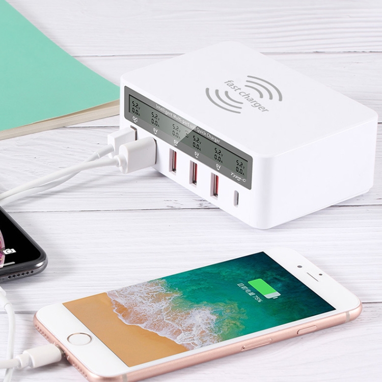 818F 5 USB Ports + Type-C Multifunctional Multi-Port Wireless Charger, Style: US Plug (White) 818F 5 USB Ports + Type-C Multifunctional Multi-Port Wireless Charger, Style: US Plug (White)