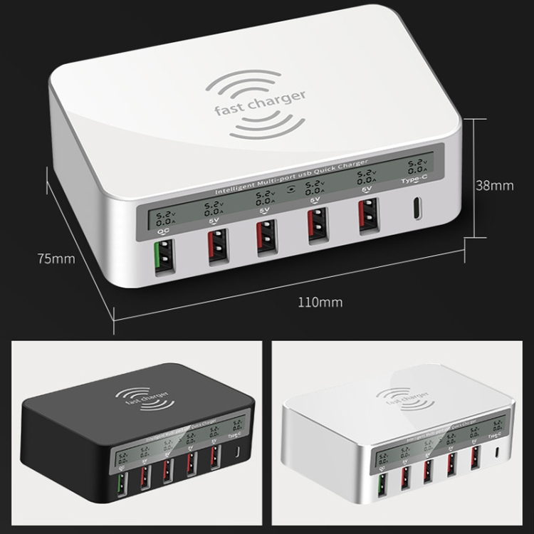 818F 5 USB Ports + Type-C Multifunctional Multi-Port Wireless Charger, Style: US Plug (White) 818F 5 USB Ports + Type-C Multifunctional Multi-Port Wireless Charger, Style: US Plug (White)