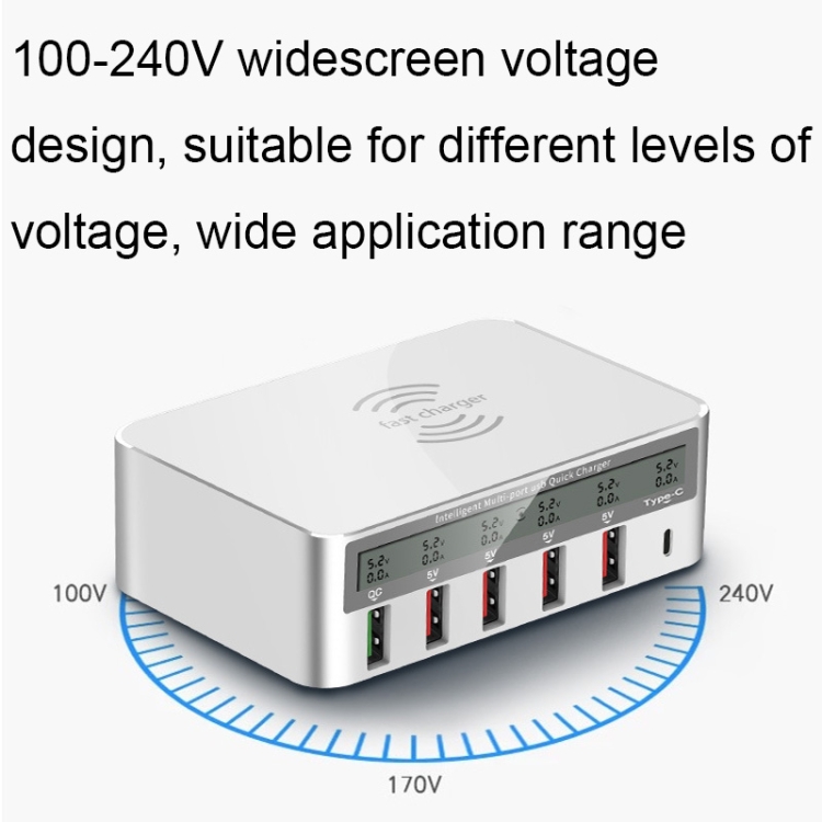 818F 5 USB Ports + Type-C Multifunctional Multi-Port Wireless Charger, Style: US Plug (White) 818F 5 USB Ports + Type-C Multifunctional Multi-Port Wireless Charger, Style: US Plug (White)