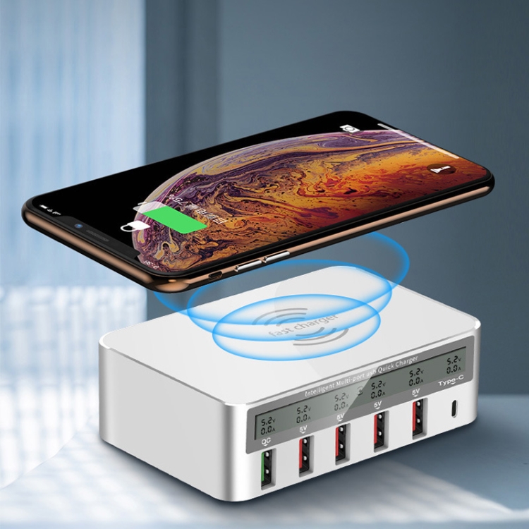 818F 5 USB Ports + Type-C Multifunctional Multi-Port Wireless Charger, Style: US Plug (White) 818F 5 USB Ports + Type-C Multifunctional Multi-Port Wireless Charger, Style: US Plug (White)
